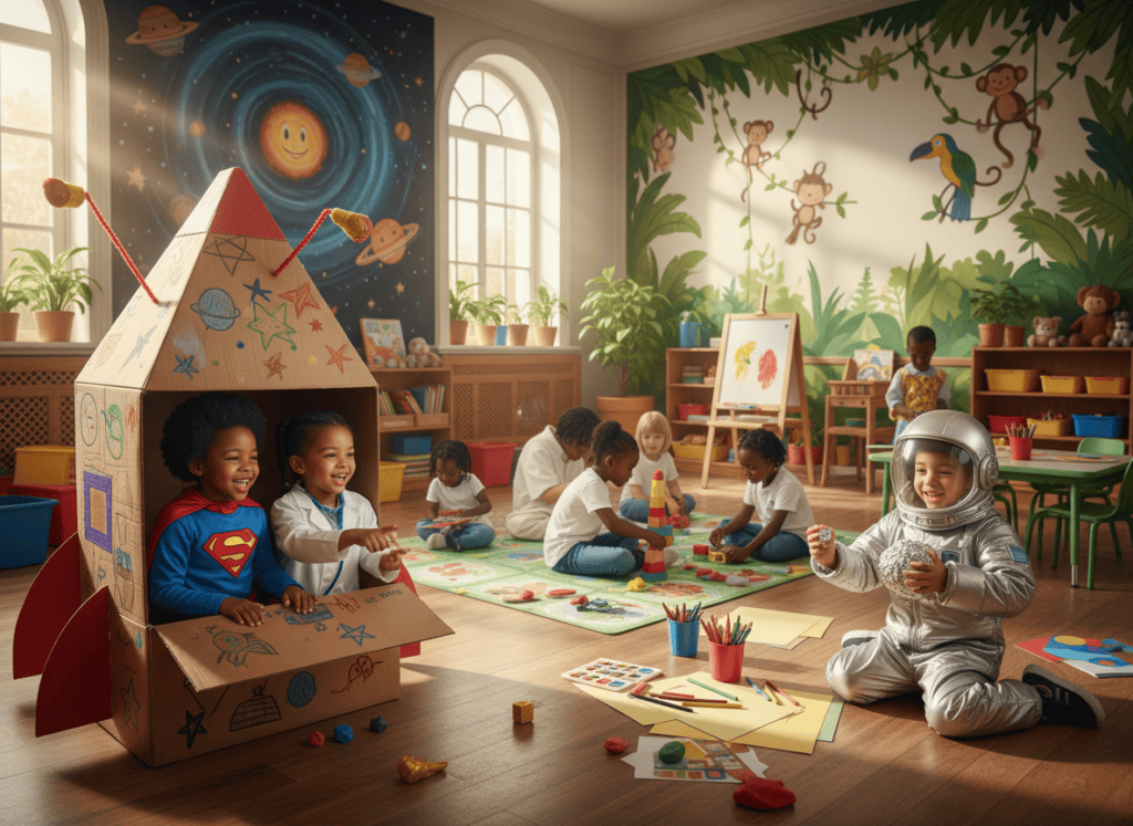 Kinder in kreativen Szenarien beim Rollenspiel