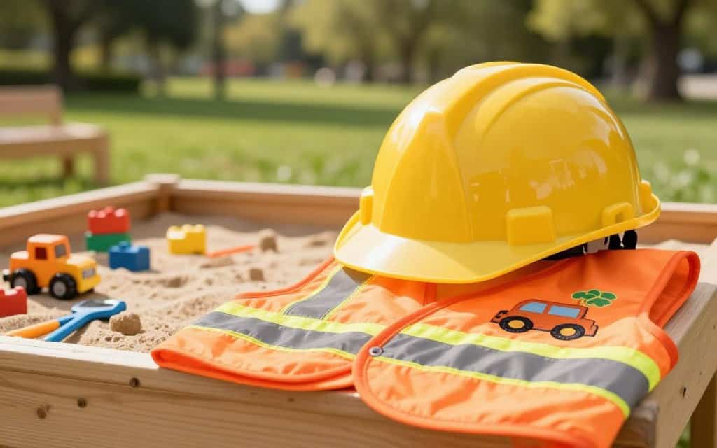 Bauhelm und Warnweste für kleine Baumeister