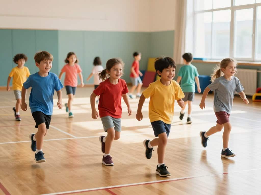Kinder spielen Fischer Fischer in der Turnhalle