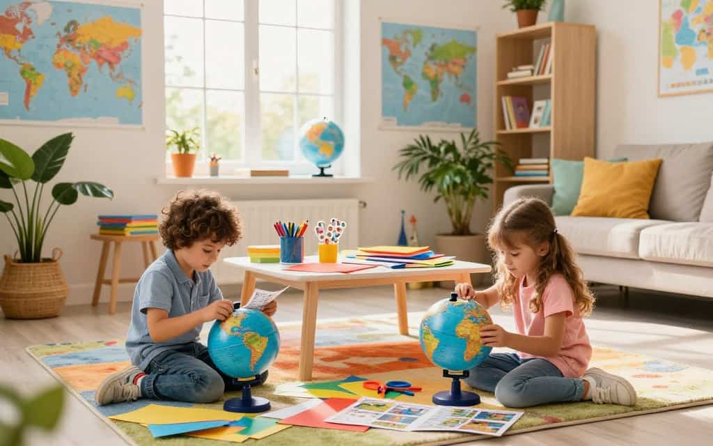 Reisebüro basteln mit Kindern im Wohnzimmer
