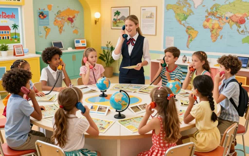 Rollenspiel-Atmosphäre beim Reisebüro-Spiel mit Kindern