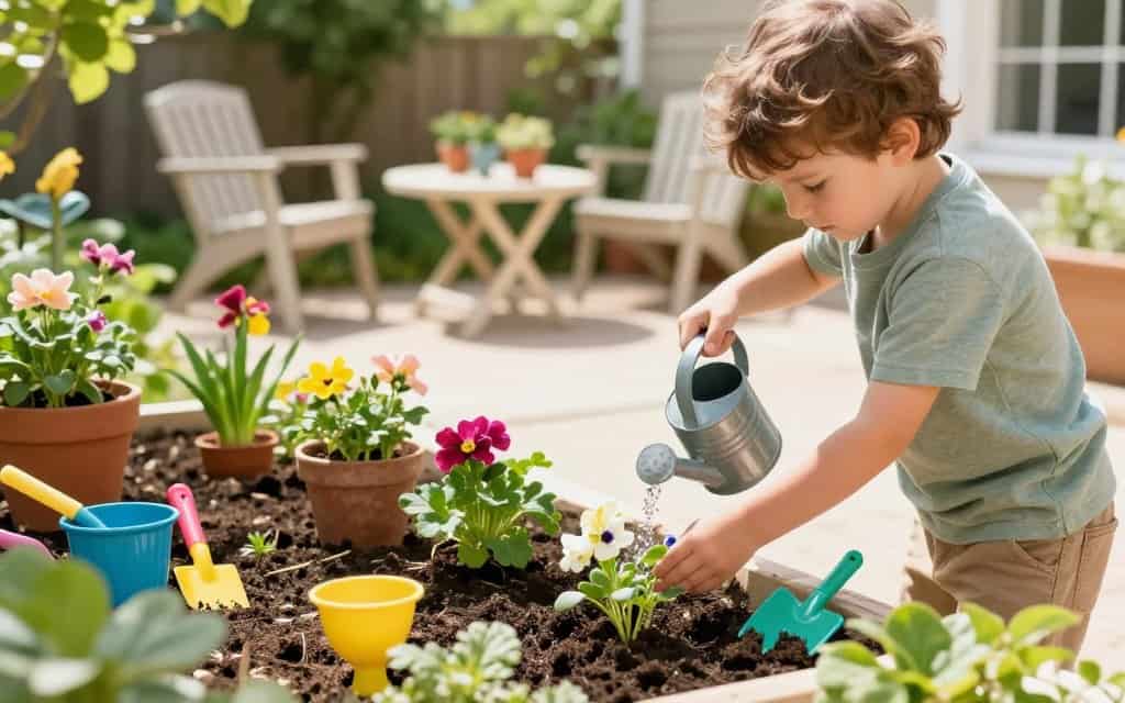 Gärtnerei spielen mit Kindern – Pflanzen pflegen und Marktstand aufbauen