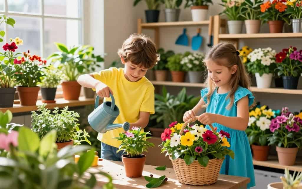 Kinder spielen im Blumenladen – Gärtnerei-Rollenspiel