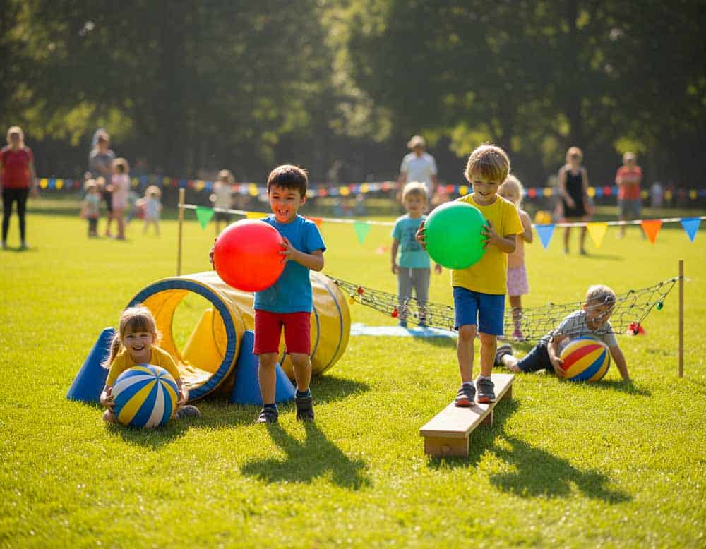 Hindernislauf mit Ball als spaßiges Bewegungsspiel Hindernislauf mit Ball als spaßiges Bewegungsspiel