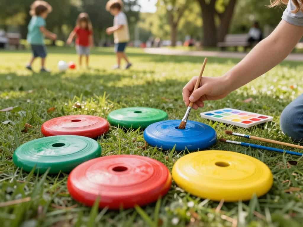Bolaspiel-Aufbau im Garten – Stab mit Schnur und Ball auf Standfuß