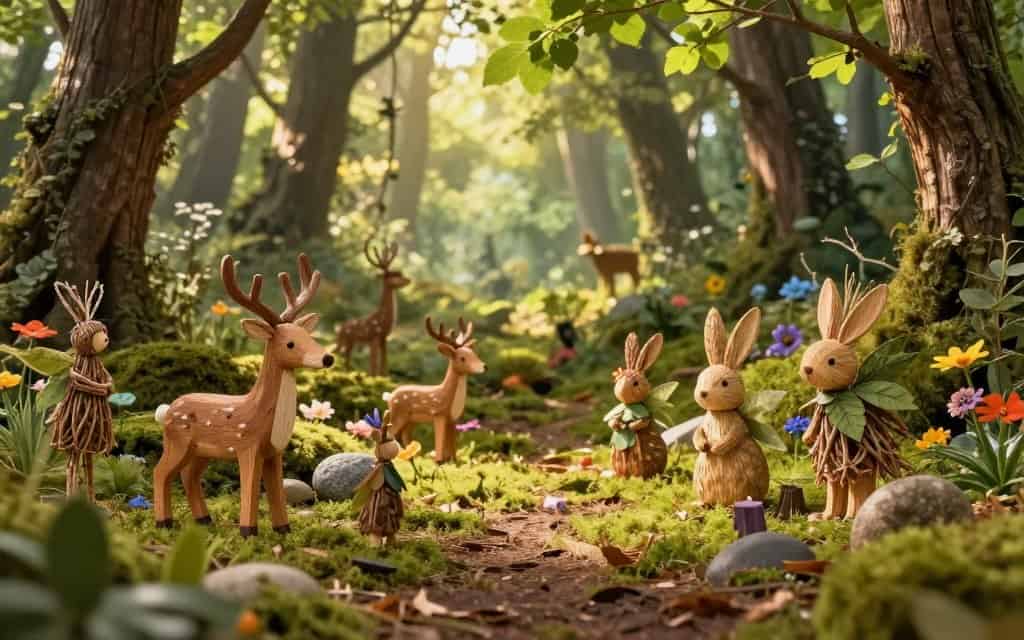 Holzfiguren und Naturmaterialien für das Märchenwald-Rollenspiel mit Kindern