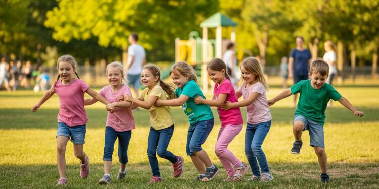 Kettenspiel ist ein Bewegungsspiel, bei dem Kinder in einer Kette spielen