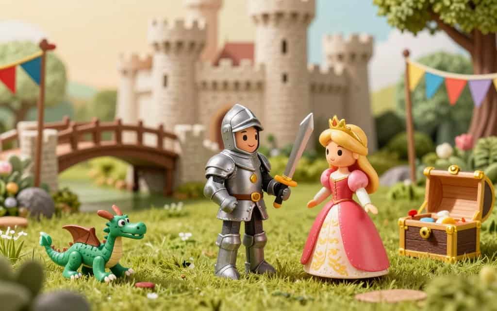 Kinder spielen Ritterszenarien nach – Drachenkampf und Schatzsuche als Rollenspiel