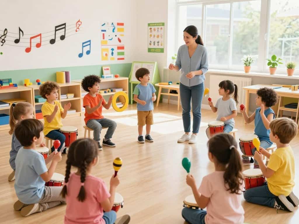 Kinder sitzen im Kreis und klatschen gemeinsam Rhythmen – Rhythmusspiel im Kindergarten
