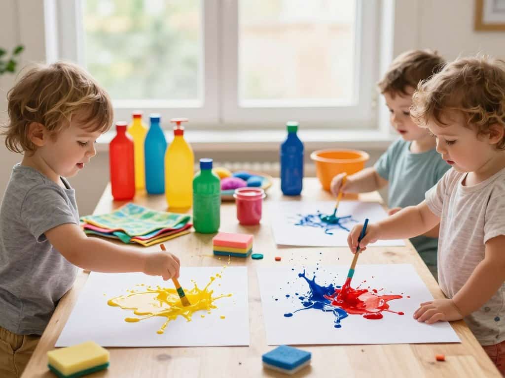 Farbspiele Kleinkinder mit Alltagsgegenständen